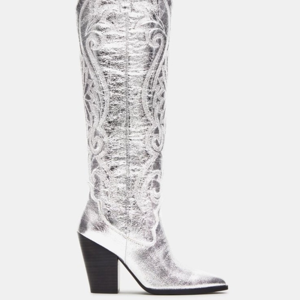 Steve Madden Lasso Silver Embossed Women's Cowboy Boots - Picture 3 of 9
